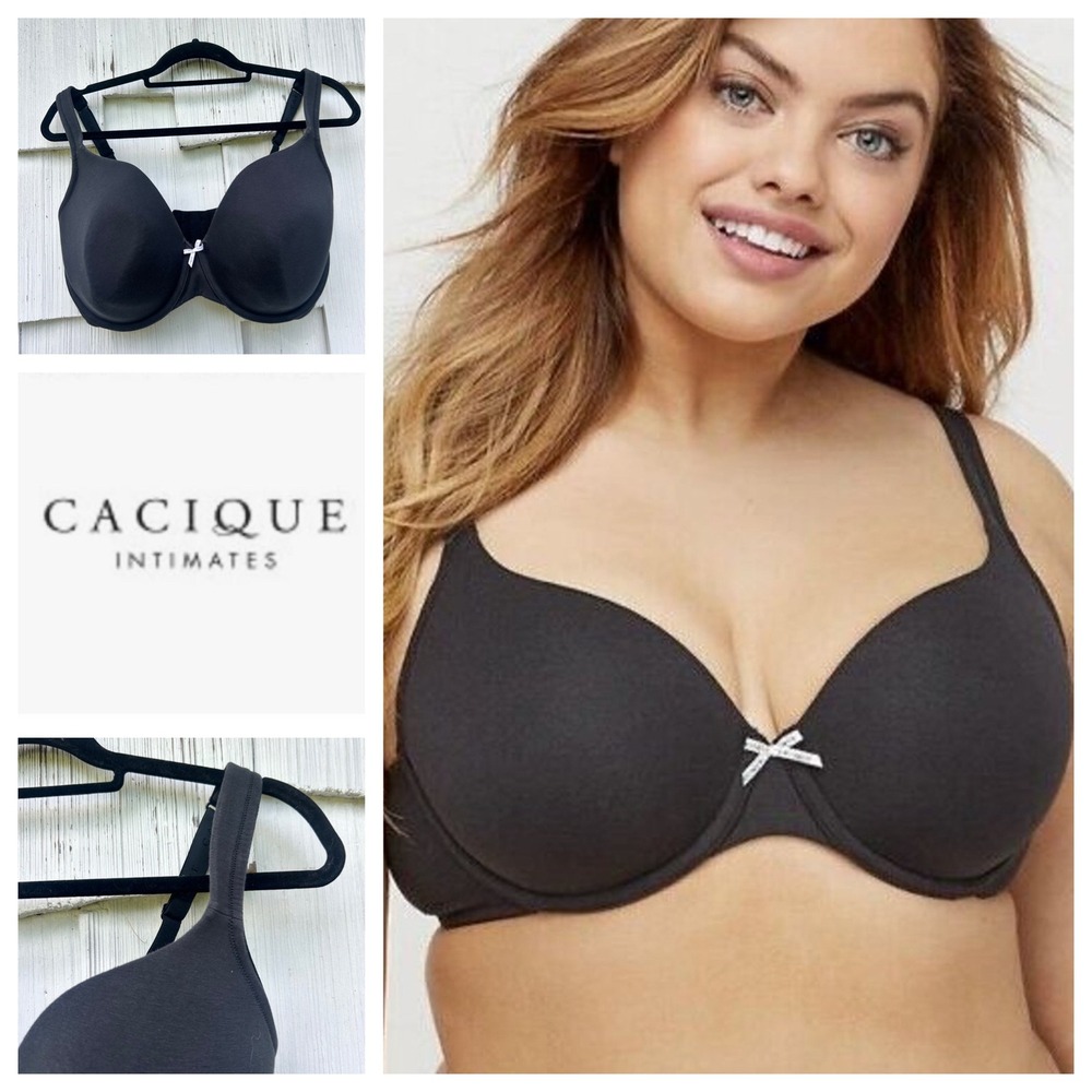 Cacique Lane Bryant Black Cotton Lightly Lined Full‎ Coverage Underwire Bra 38G